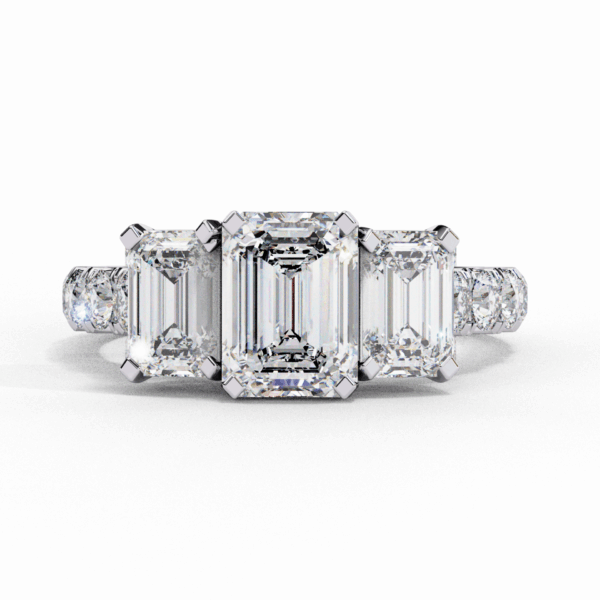 3 Carat Emerald Timeless Solitaire Ring in Three Stone Setting