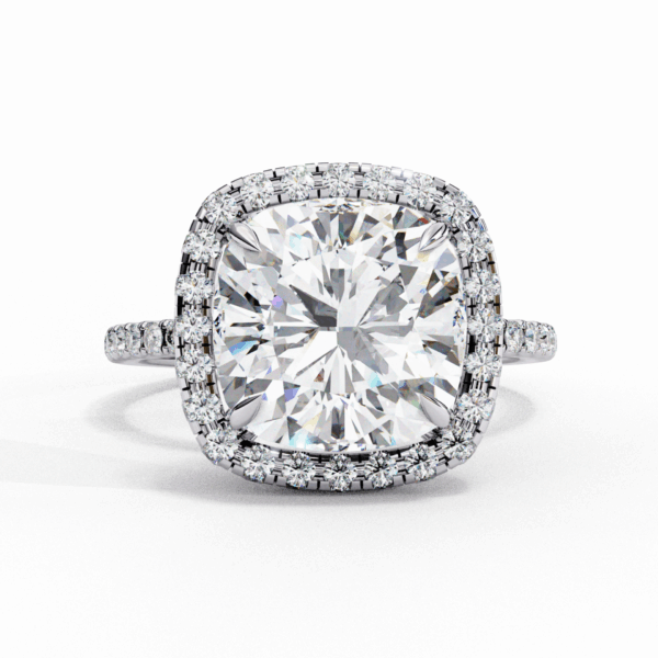 3 Carat Cushion Timeless Solitaire Ring in Pave Setting