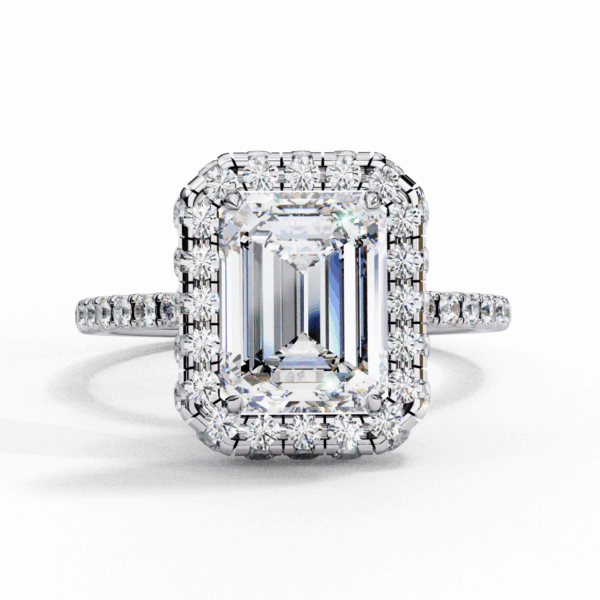 3 Carat Emerald Timeless Solitaire Ring in Pave Setting