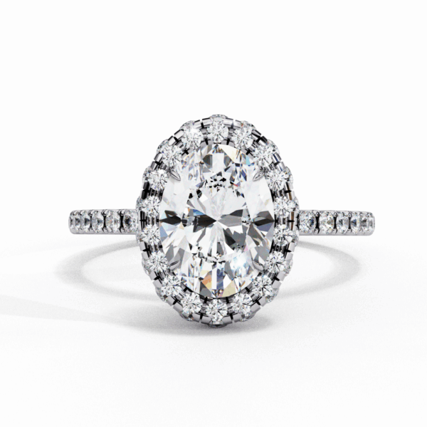 2 Carat Oval Timeless Solitaire Ring in Pave Setting