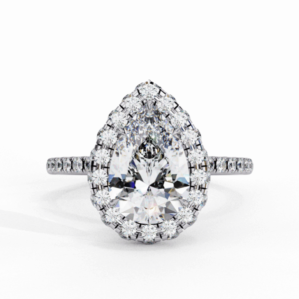 2 Carat Pear Timeless Solitaire Ring in Pave Setting