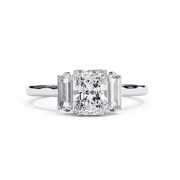 1.75 Carat Radiant Effortless Solitaire Ring in Three Stone Setting