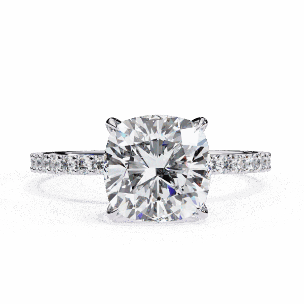 3 Carat Cushion Timeless Solitaire Ring in Hidden Halo Setting