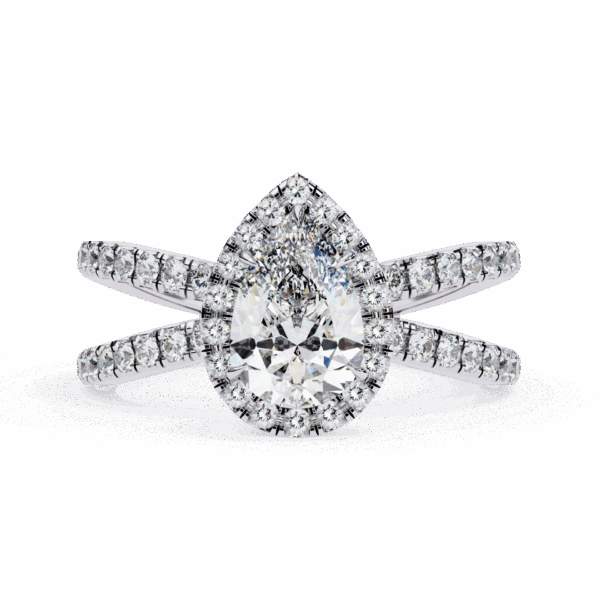 1.75 Carat Pear Timeless Solitaire Ring in Halo Setting