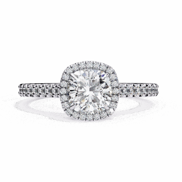 2 Carat Cushion Timeless Solitaire Ring in Halo Setting