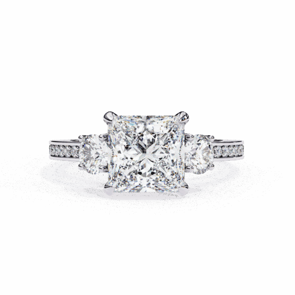 3.25 Carat Princess Timeless Solitaire Ring in Three Stone Setting