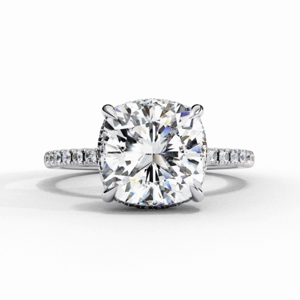 3.5 Carat Cushion Timeless Solitaire Ring in Hidden Halo Setting