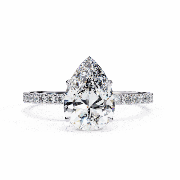 2 Carat Pear Timeless Solitaire Ring in Hidden Halo Setting