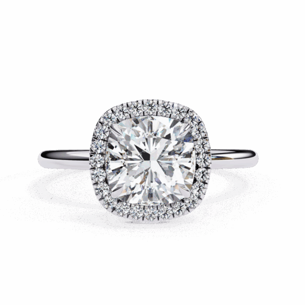 2 Carat Cushion Effortless Solitaire Ring in Halo Setting