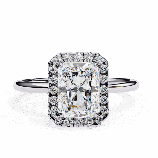2 Carat Radiant Effortless Solitaire Ring in Halo Setting