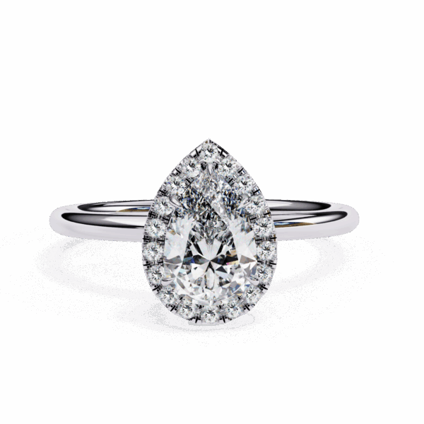 1.25 Carat Pear Effortless Solitaire Ring in Halo Setting