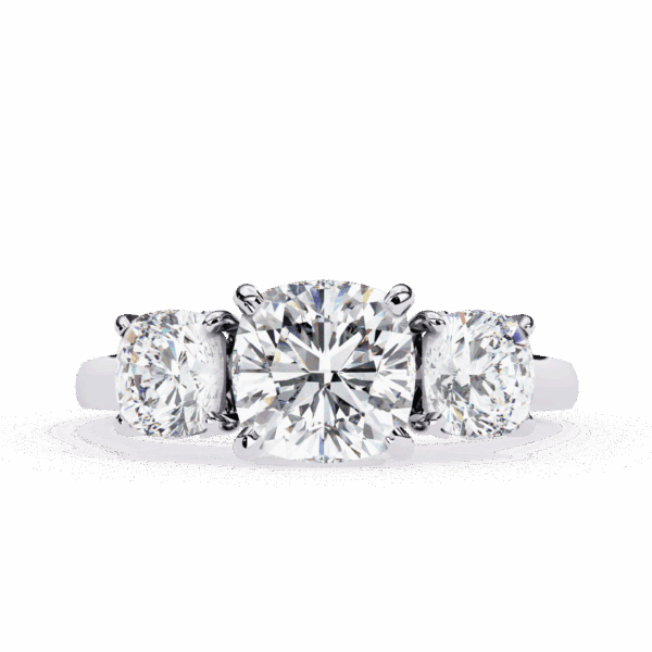 4 Carat Cushion Timeless Solitaire Ring in Three Stone Setting
