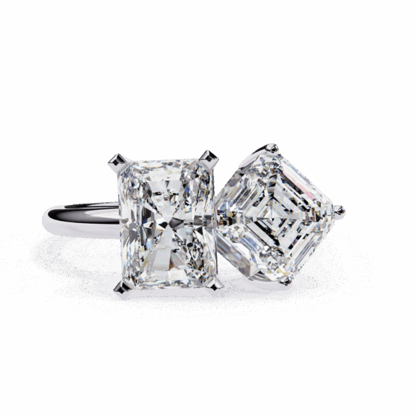 4.25 Carat Radiant and Emerald Effortless Solitaire Ring in Two Stone Setting