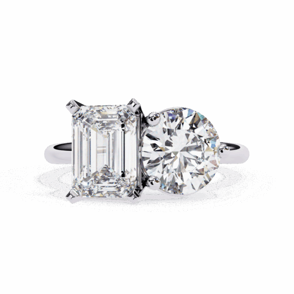 4 Carat Radiant and Round Effortless Solitaire Ring in Two Stone Setting