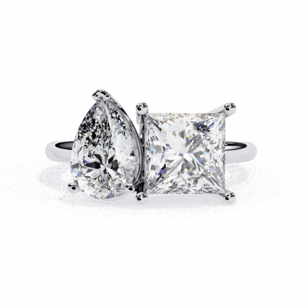 4.25 Carat Pear and Princess Effortless Solitaire Ring in Two Stone Setting