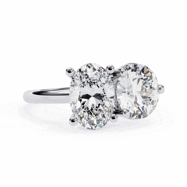 3.25 Carat Oval and Round Effortless Solitaire Ring in Two Stone Setting
