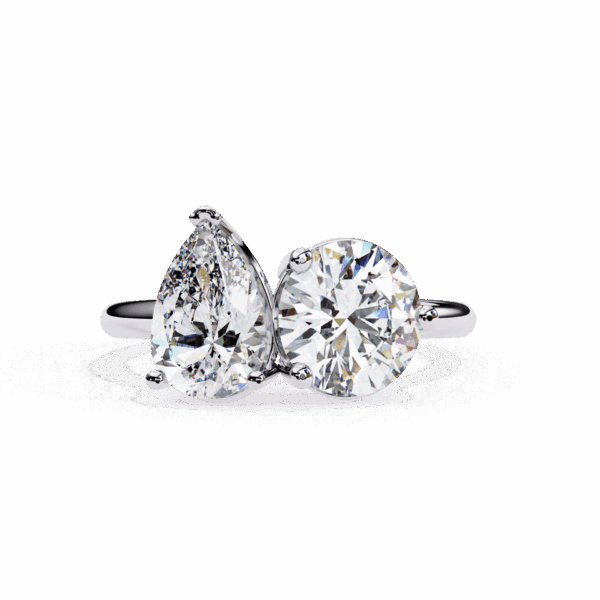 3.75 Carat Pear and Round Effortless Solitaire Ring in Two Stone Setting