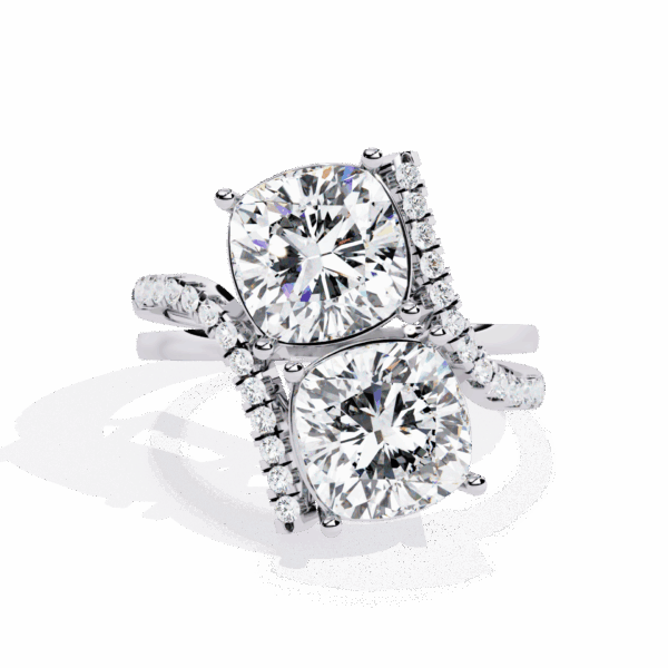 5 Carat Cushion Effortless Smart Casual Ring in Two Stone Setting